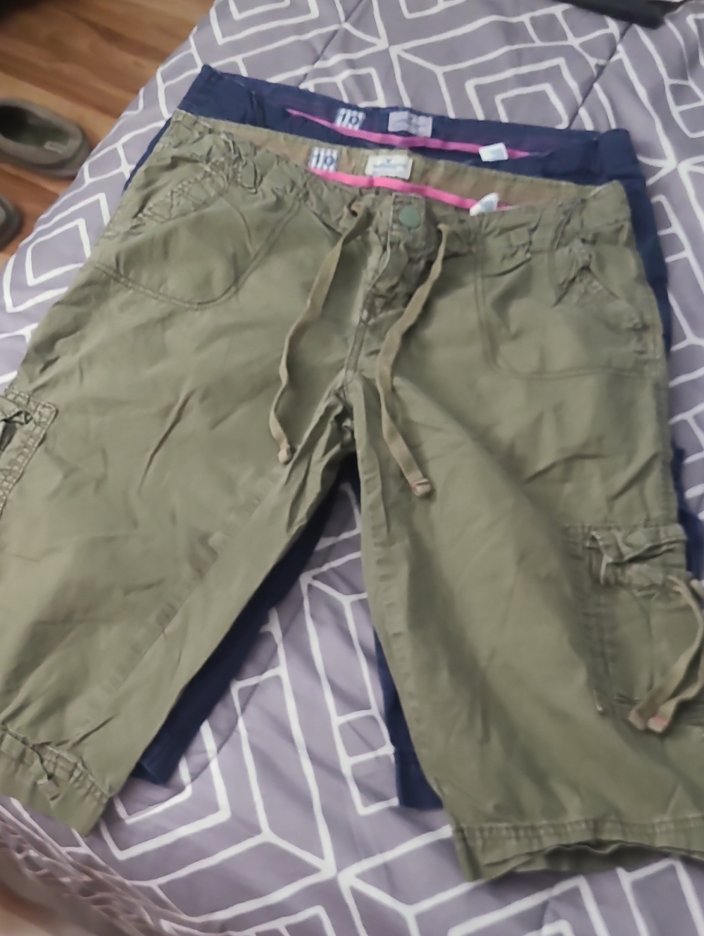 Bundle of 2 Vintage Cargo Shorts with Drawstring Olive Green and Blue